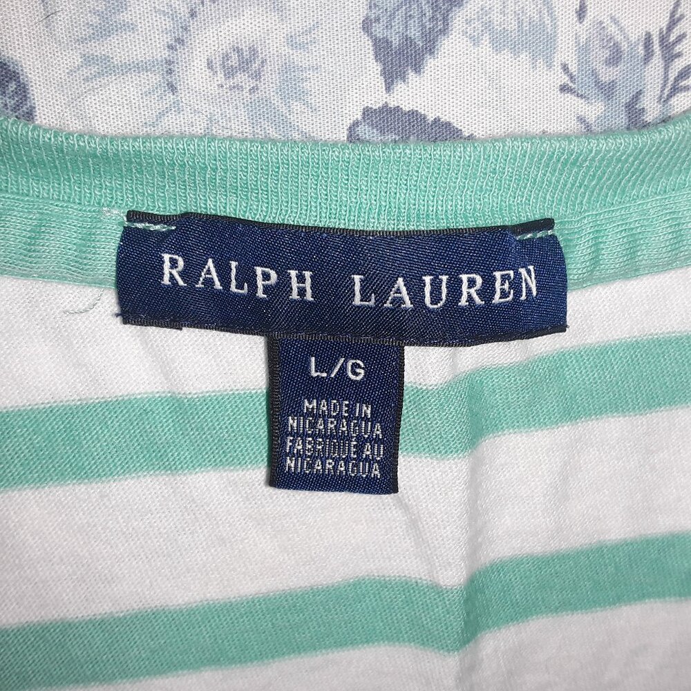 Ralph Lauren Sport ladies large white w/turqouse stripes,orange logo v neck - Picture 4 of 6